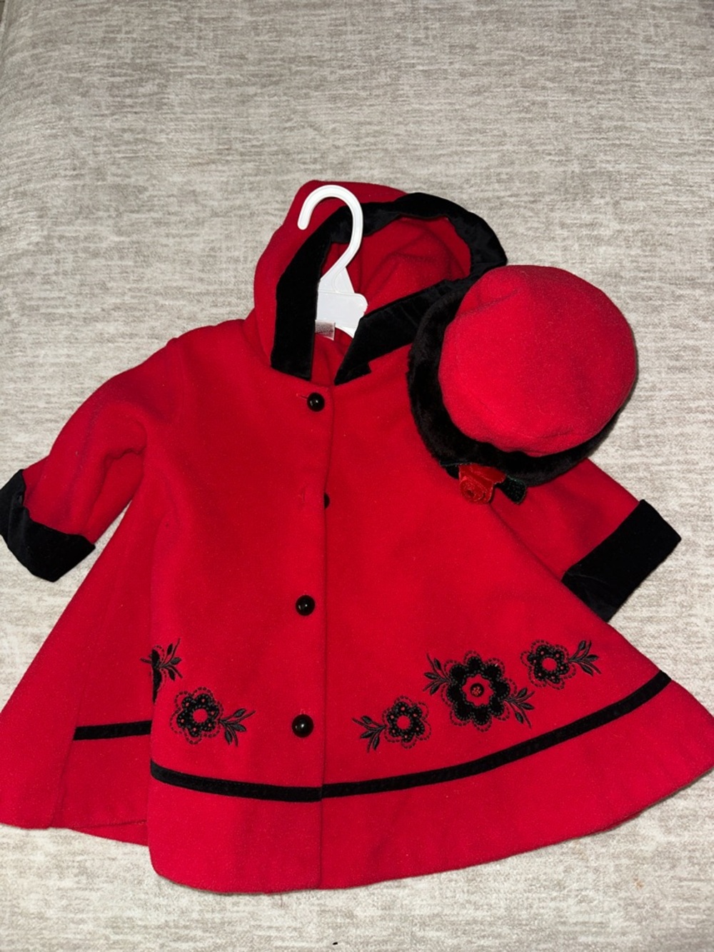 12 mths Red Hooded Girl's Coat with Matching Beret